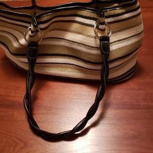 Black, tan and off white striped summer bag